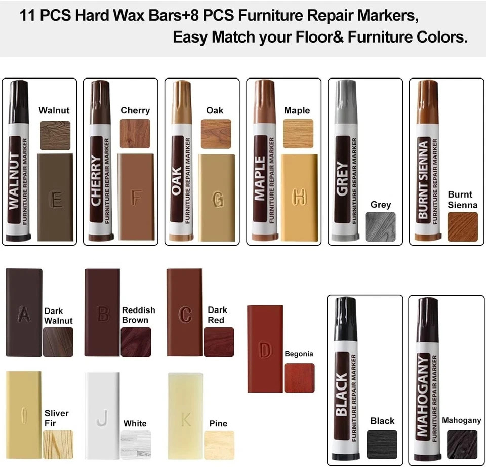 Laminate Vinyl Floor Repair Kit with Heat Pen, 11 Colors Hardwood Floor Wax W…