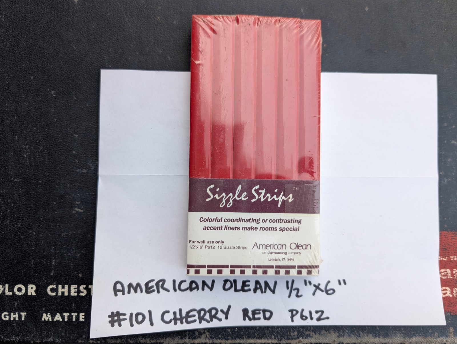 12 pc Glossy Ceramic Tile Sizzle Strip Liners Cherry Red American Olean 1/2″X6″