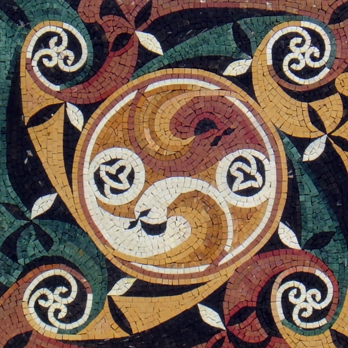 Handmade Square-Shaped Multicolored Abstract Swirl Pattern Mosaic Tile
