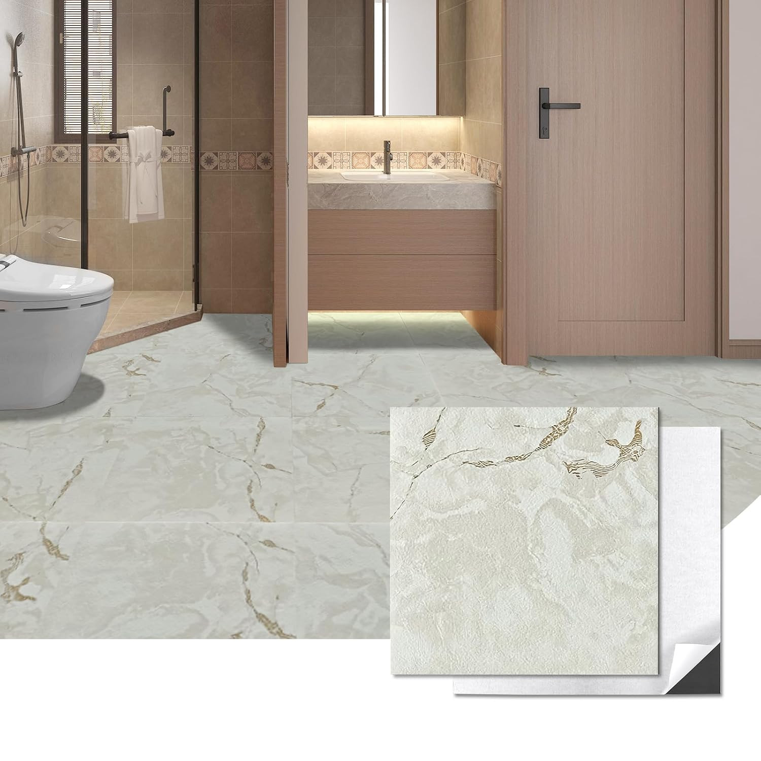 Peel and Stick Vinyl Floor Tiles 30-Pack 12 X 12 Inch, Self Adhesive Waterproof