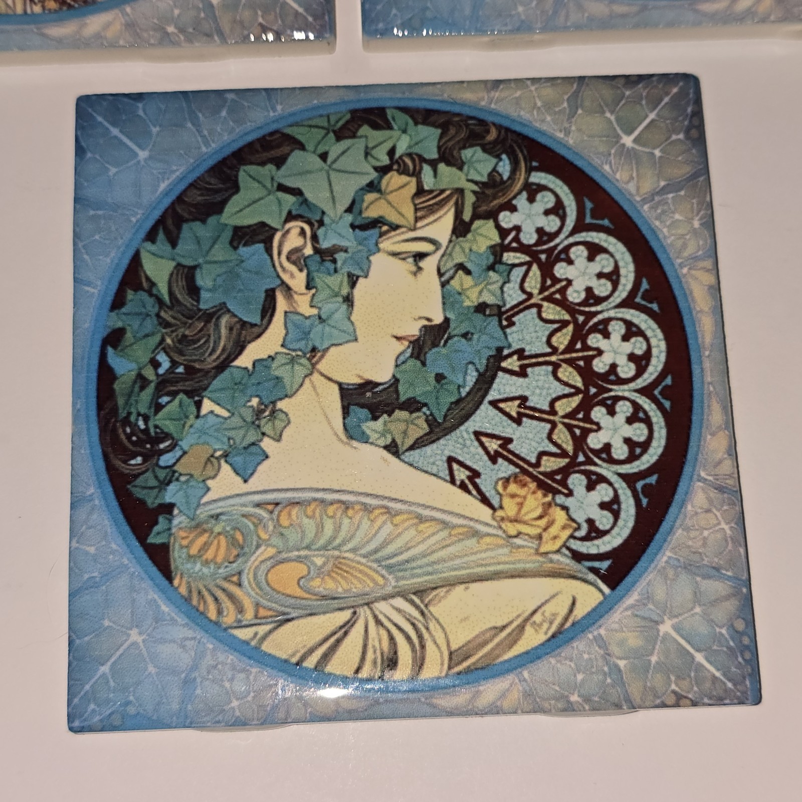 3 Art Nouveau 4.5″ X 4.5″ Alphonse Mucha Ceramic Decorative Backsplash Tile