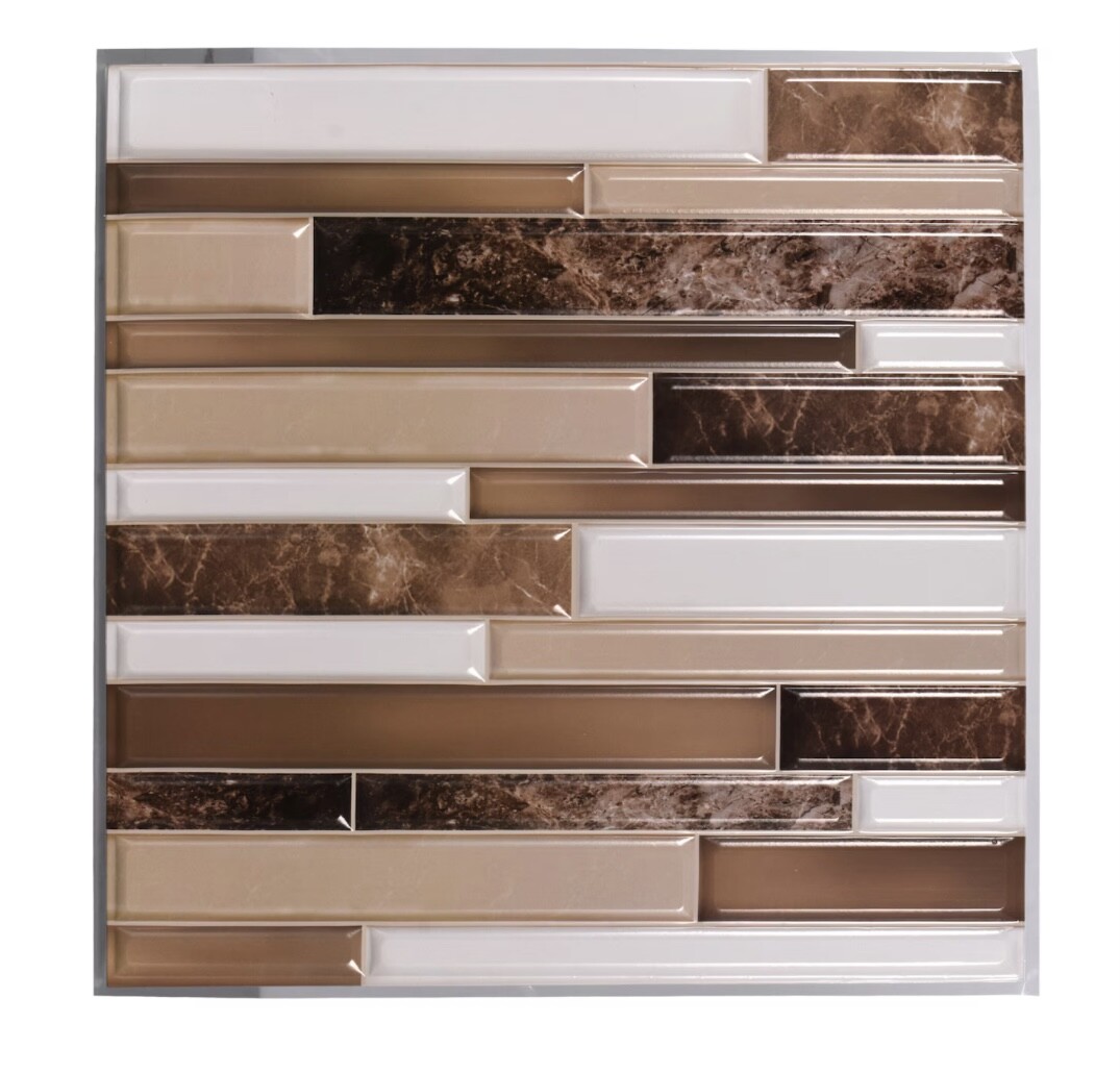 LOT of 5 Sheets Hardware Self Adhesive Tan, Brown and White Wall Tile, 12×12 in.