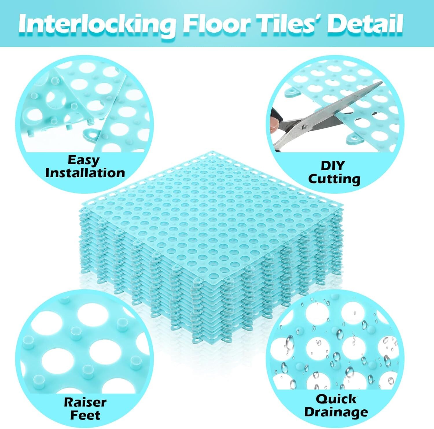 50 Pcs 11×11 Interlocking Drainage Tiles Non Slip Floor Mats TPE Bathroom Patio