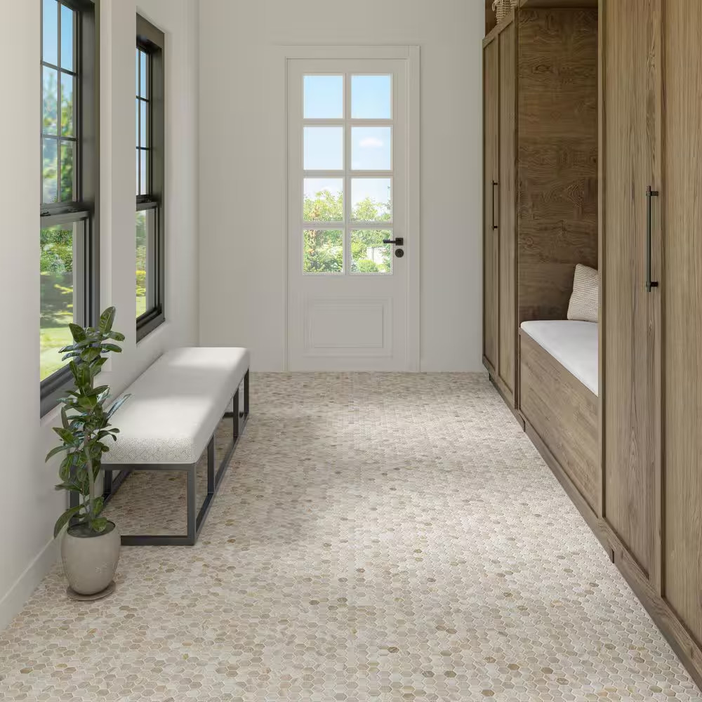 Stone Decor Accents Brisk Beige 10 In. X 12 In. Matte Ceramic Hexagon Mosaic Til