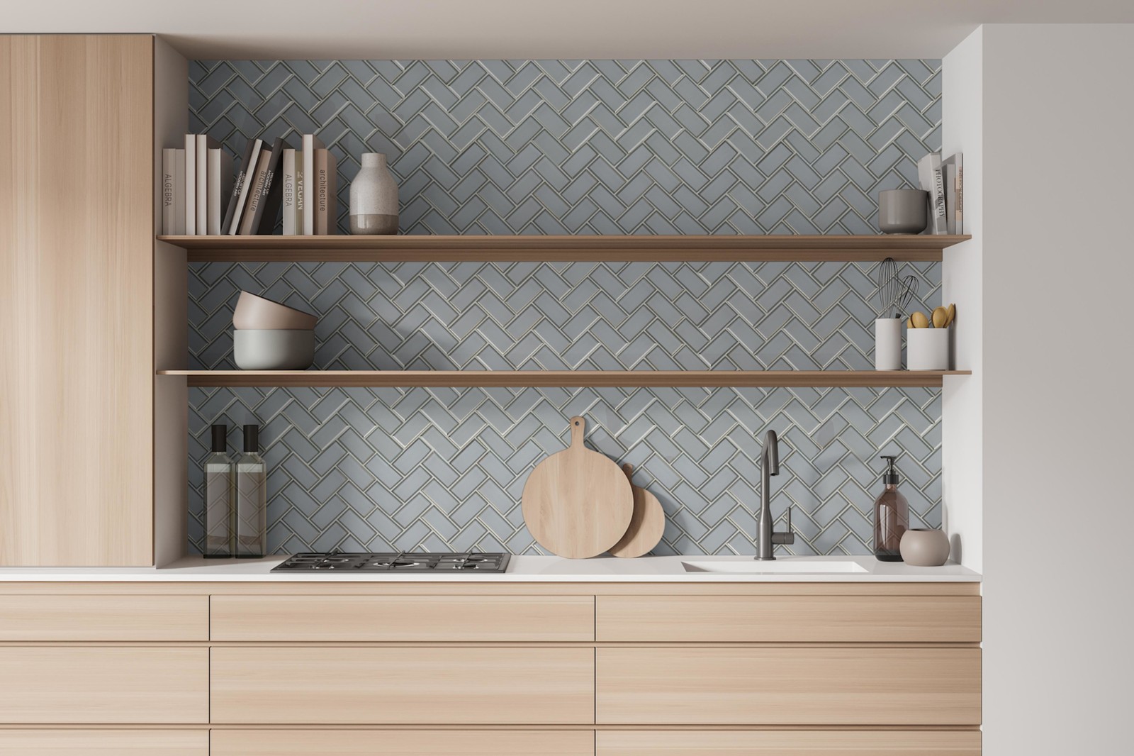 Ackland AKM-G-RI2X4BHB-CA Rivella – 12″ x 14″ Glass Herringbone – Sage Edge