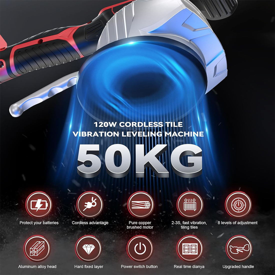 Tile Vibration Leveling Machine for Milwaukee 18V Battery,Suction Cup 8-speeds