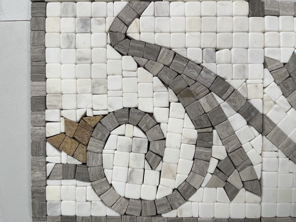 B0078T Marble Mosaic Border Listello Accent Tile Floral White Wooden 5.9×18.5