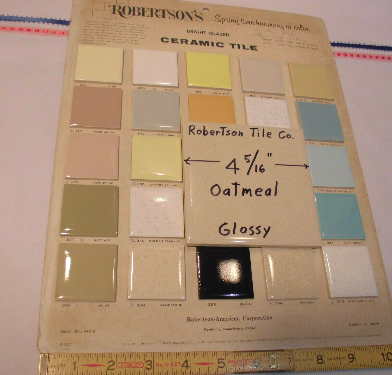 1 pc. Ceramic Tile *Oatmeal Color* 4-3/8″- 4-5/16″ Robertson Co. Cleaned Used