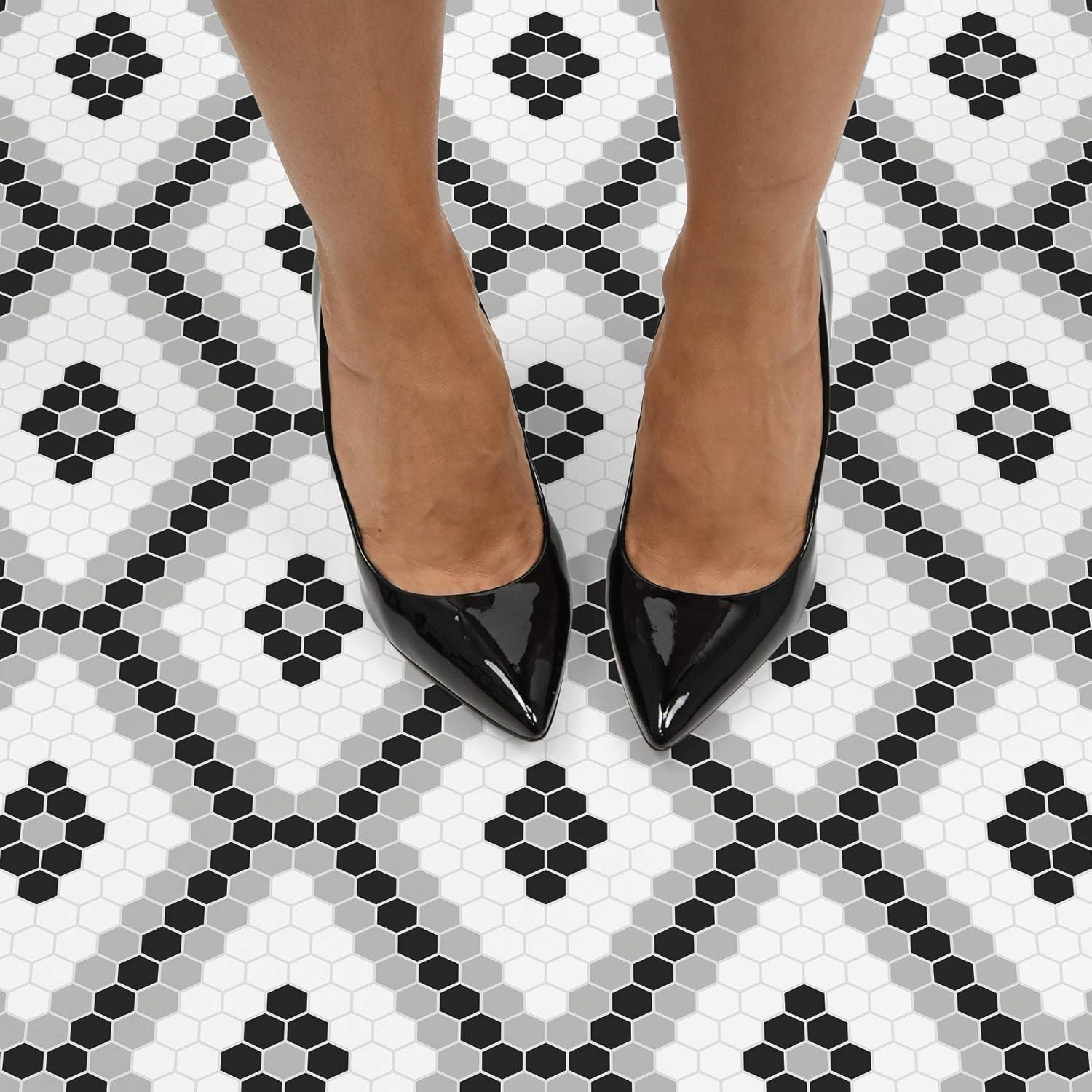 Leyton 12×12 Black Hexagon Peel & Stick Vinyl Tiles – Modern Flooring Solution