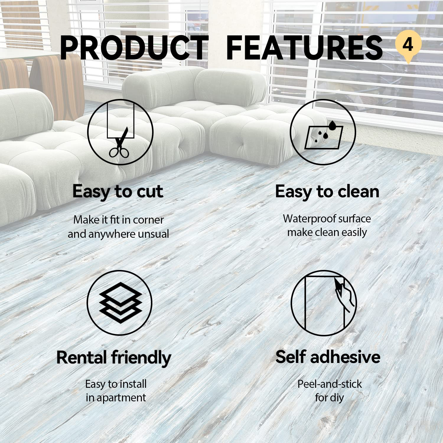 Peel and Stick Vinyl Flooring Roll 11.8″ Width, Length 590″ Waterproof and Non-S