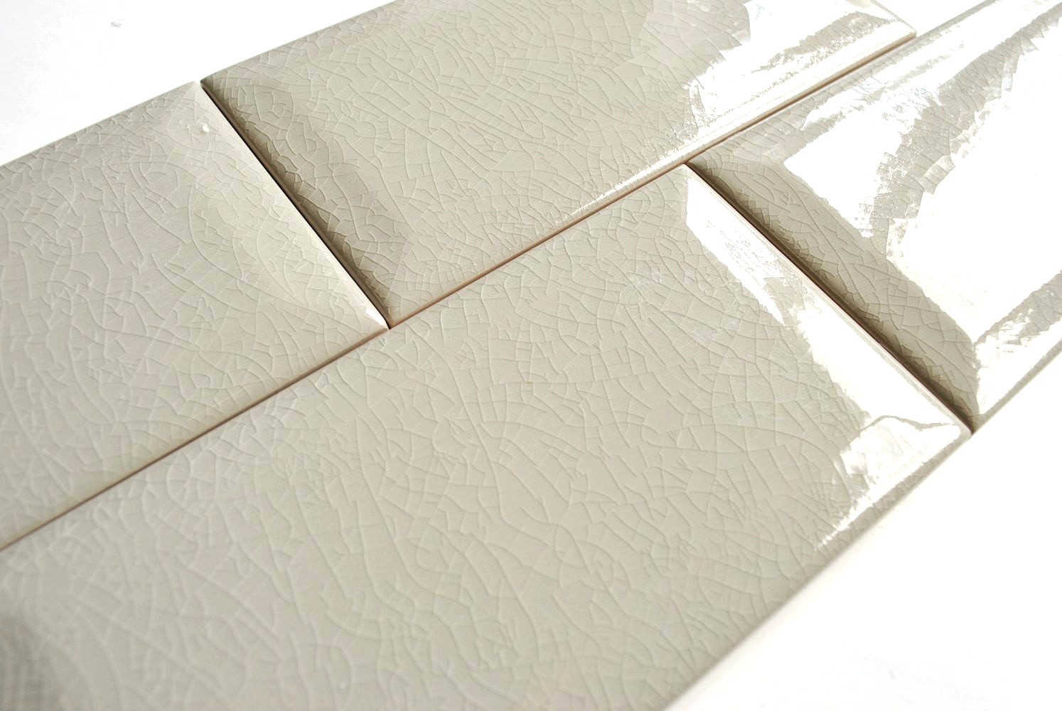 3×6 Silver Glossy Crackled Glaze Beveled Subway Ceramic Backsplash Tile 1 PIECE