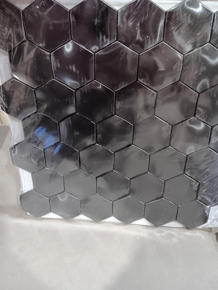 Hexagon 3D Wall Panels Bathroom Backsplash Tile Black Metal Wall Mosaic Tiles