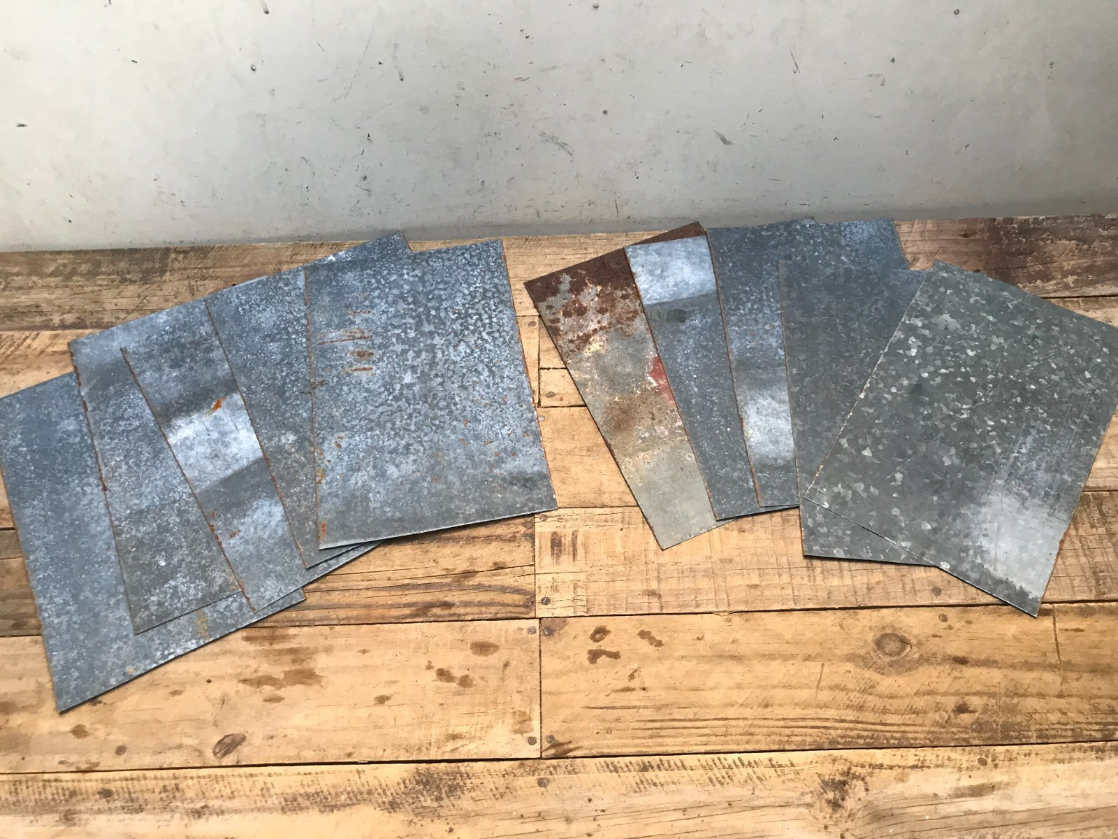 10 Rusty Galvanized Patina Sheet Metal 12″ x 7 1/2 – 8″ Wall Tile Art Garden (E)