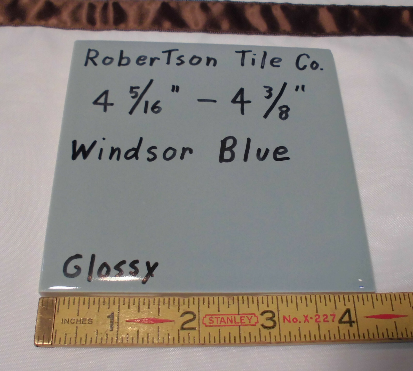 1 pc. Vintage *Windsor Blue* Glossy Ceramic Tile 4-5/16″- 4-3/8″ Robertson Co.