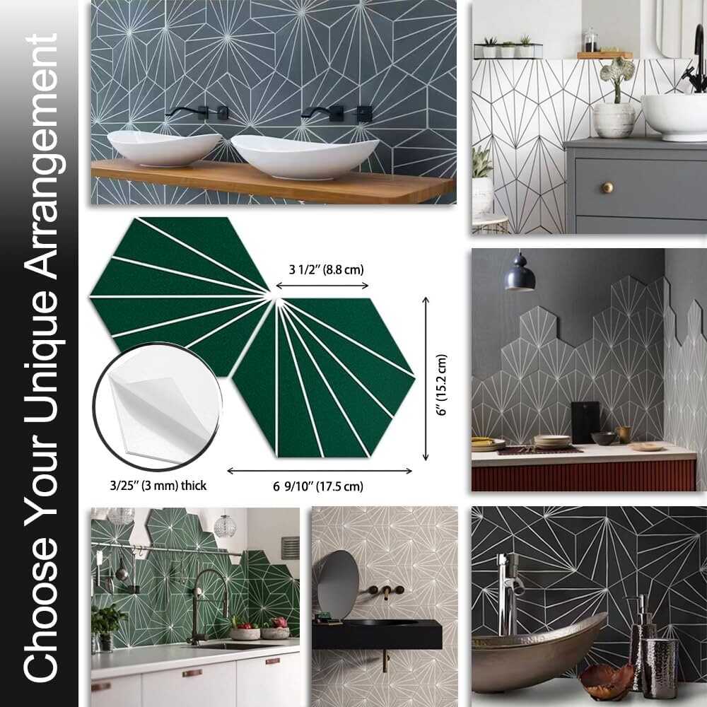 AULIGET Flower Vintage Hexagon Tile Peel and Stick Backsplash 6″x7″ Self Adhe…