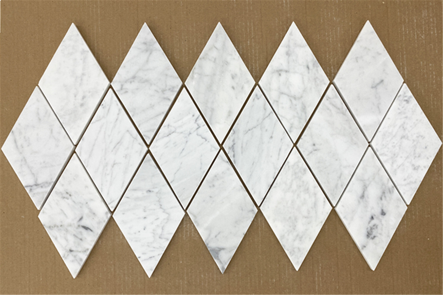 C56H Carrara Marble Diamond Tile Honed 4×8 Rhomboid Venato Carrera