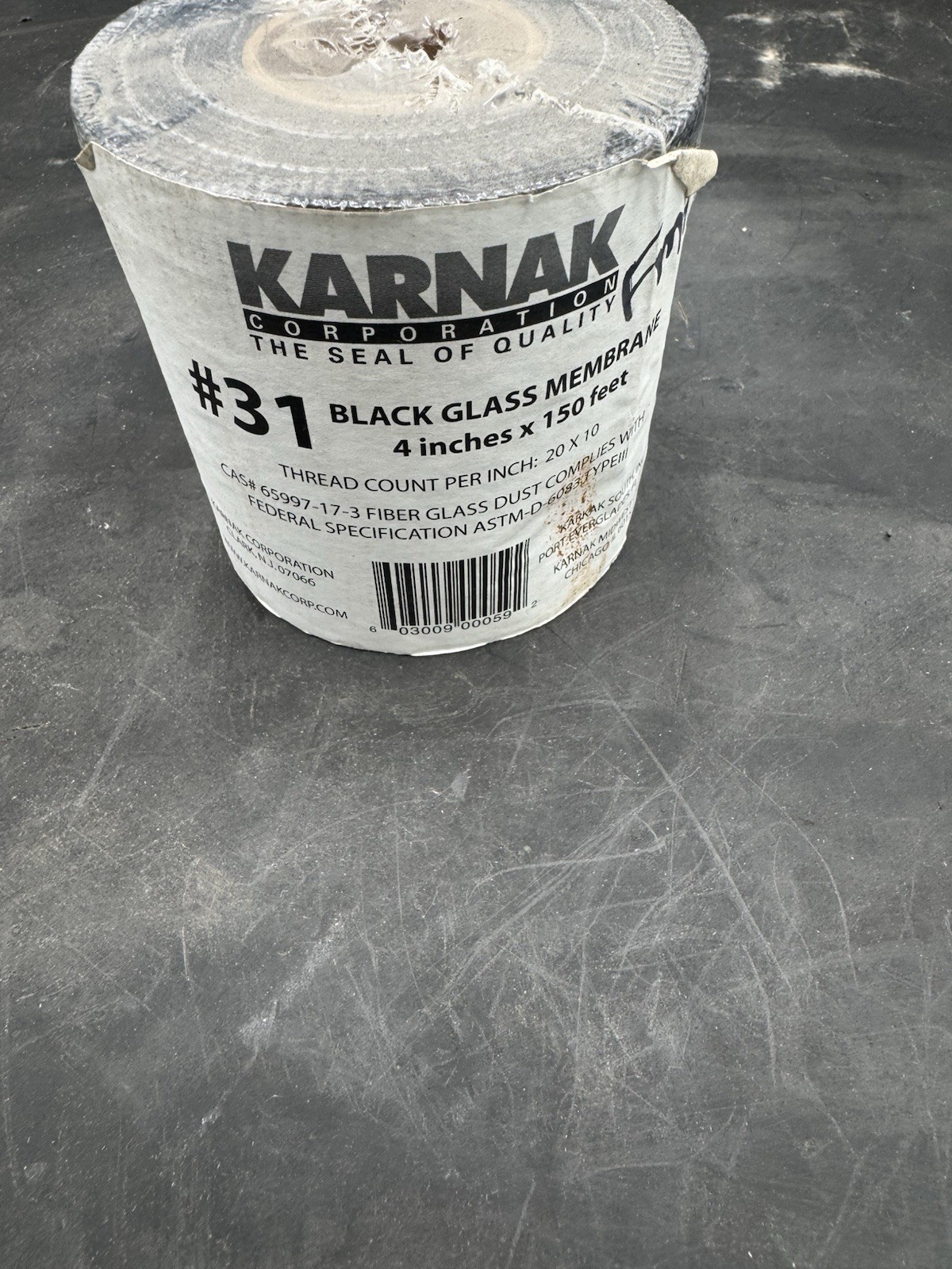 Karnak Corporation #31 Black Fiberglass Water-proofing Membrane 4″ x 150′ roll