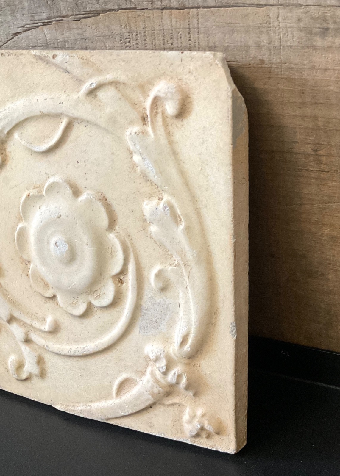 Vintage Tile Architectural Salvage Stone Cast Victorian Style 6” Rosette Tile