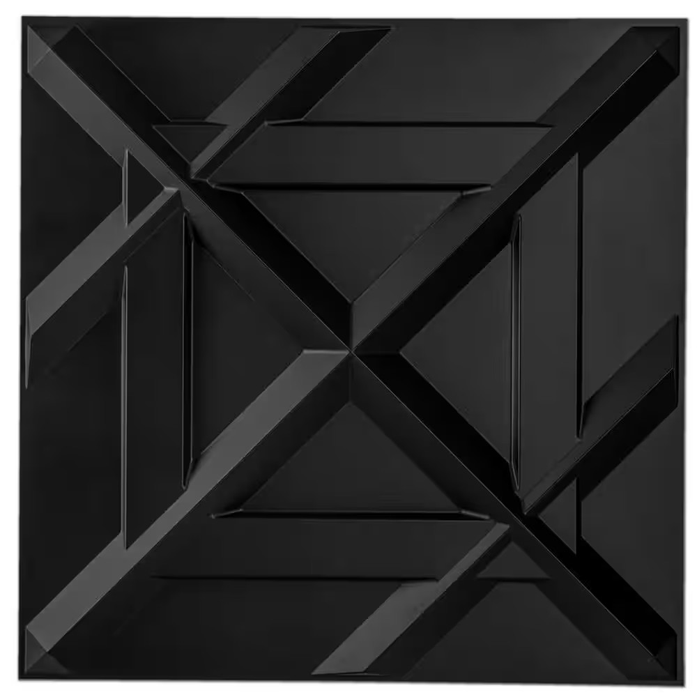 1/16 In. X 19.7 In. X 19.7 In. Black 3D PVC Wall Panel, Decorative Wall Tile in
