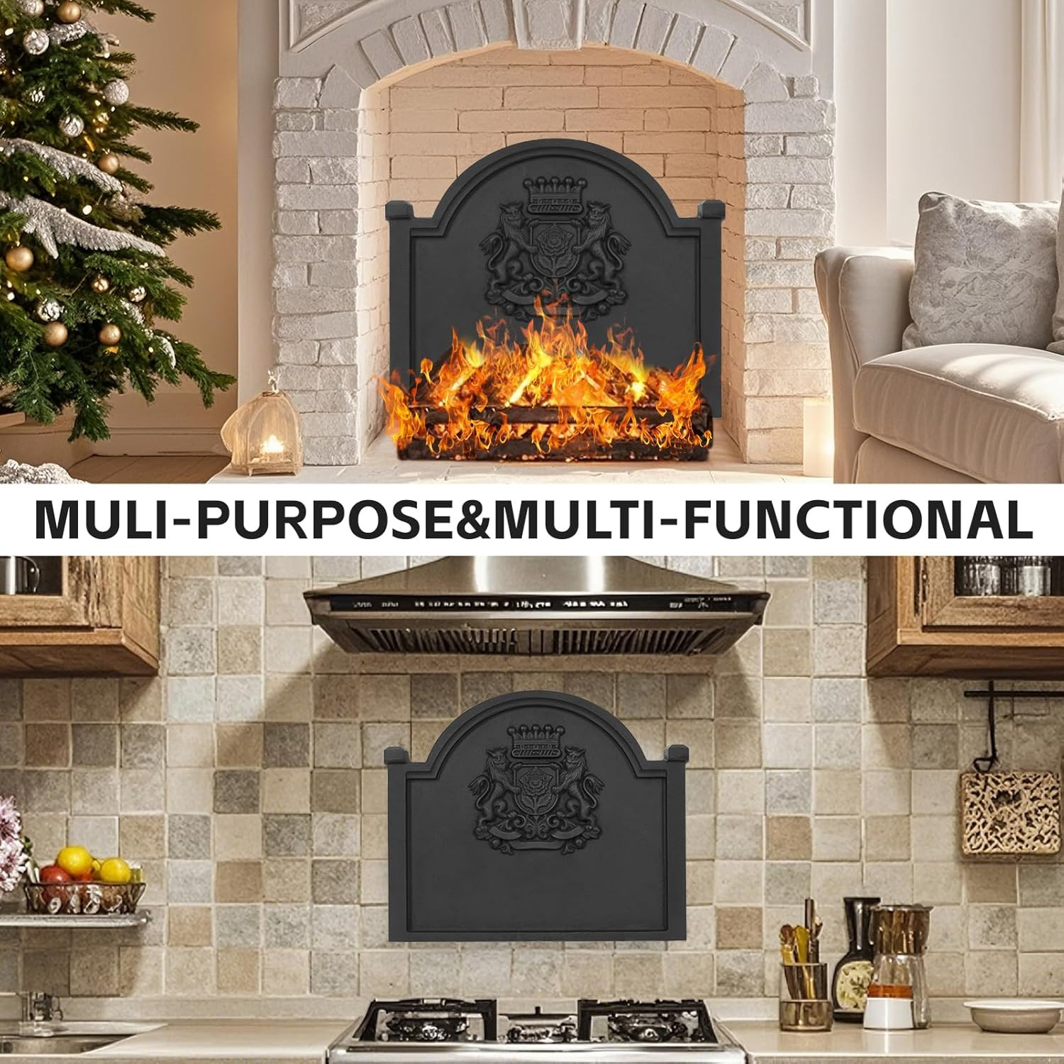 Fireplace Back Plates – Firebacks for Fireplace 20 Inch with Feet | Cast Iron Fi