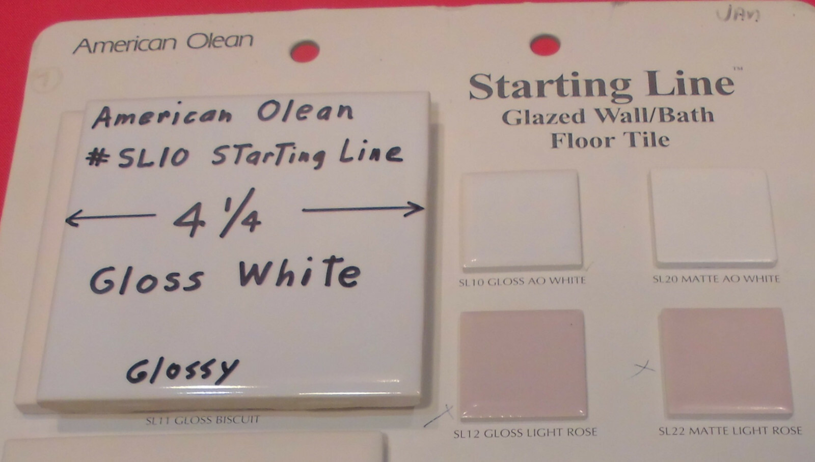 1 pc. Gloss White #SL10: Ceramic Tile by American Olean 1990’s “Starting Line”