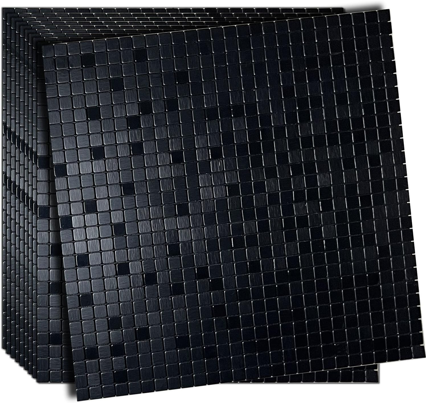 Black Aluminum Mosaic Peel & Stick Backsplash Tiles – 10 Sheets 11.41″x11.41