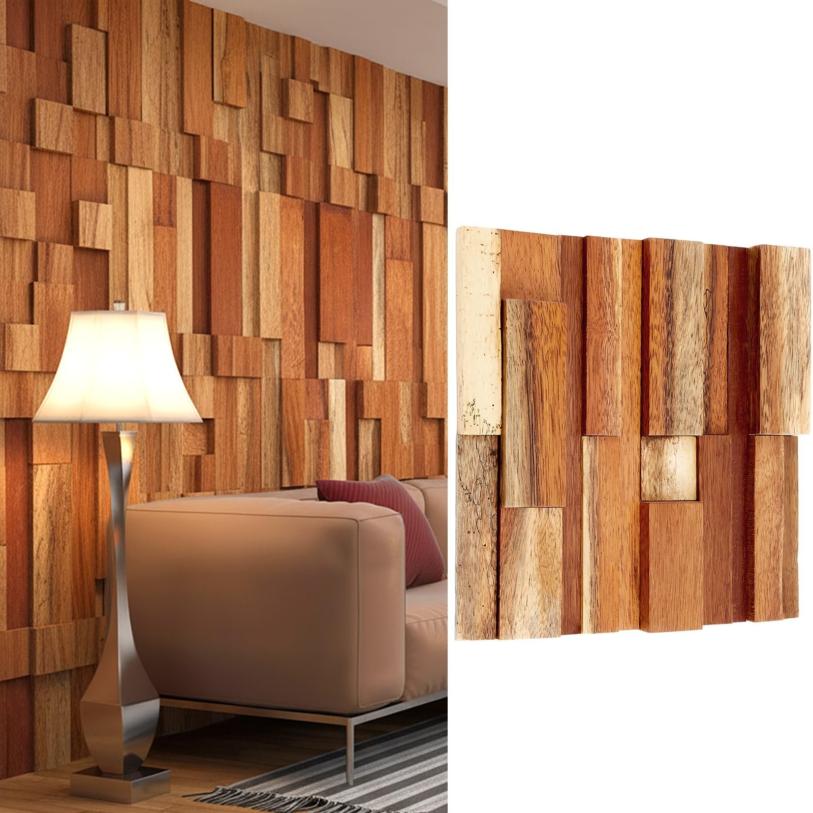 1 Pcs Wood Wall Panels, Reclaimed Real Teak Wood 3D Panels for Interior Accen…