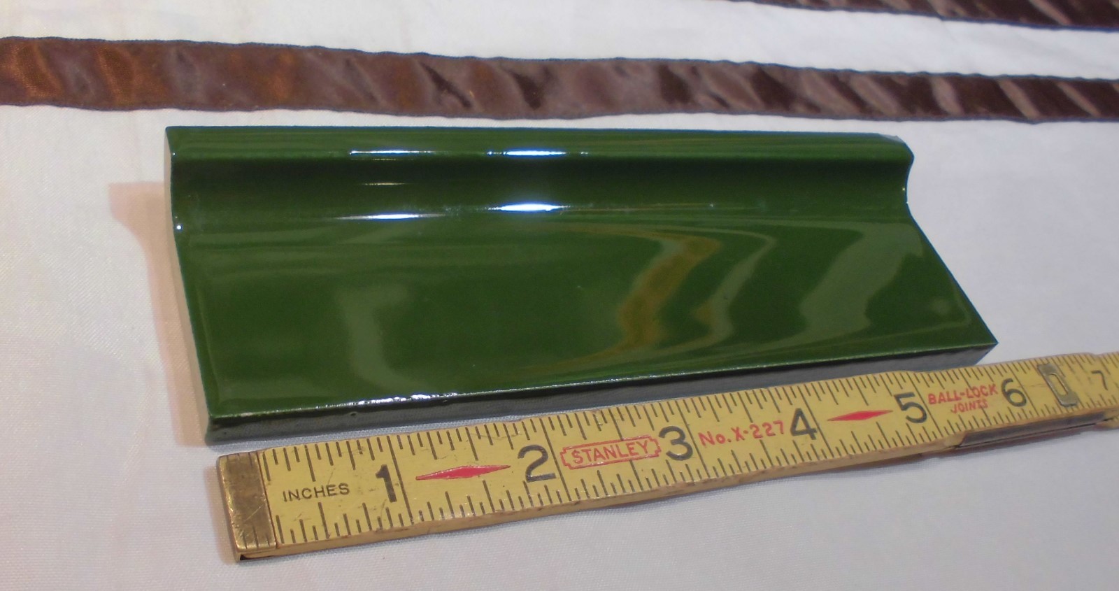 1 pc. *Forest Green* stack-on base/cove Ceramic Tile by Robertson Co. 2″ X 6″