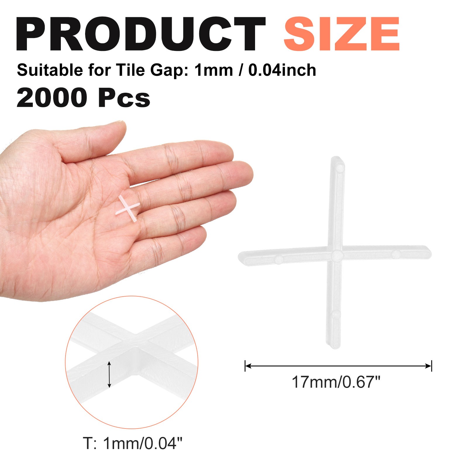 3/64″1mm Tile Spacers，2000 Pcs Cross Plastic Spacers, White