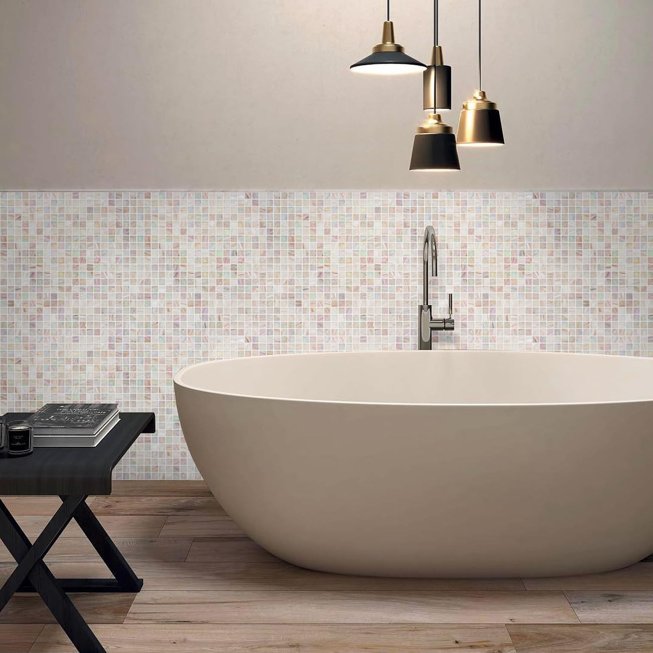 Translucent Iridescent Glass Mosaic Tile – 5.75 Sq.Ft for Backsplash & Pools