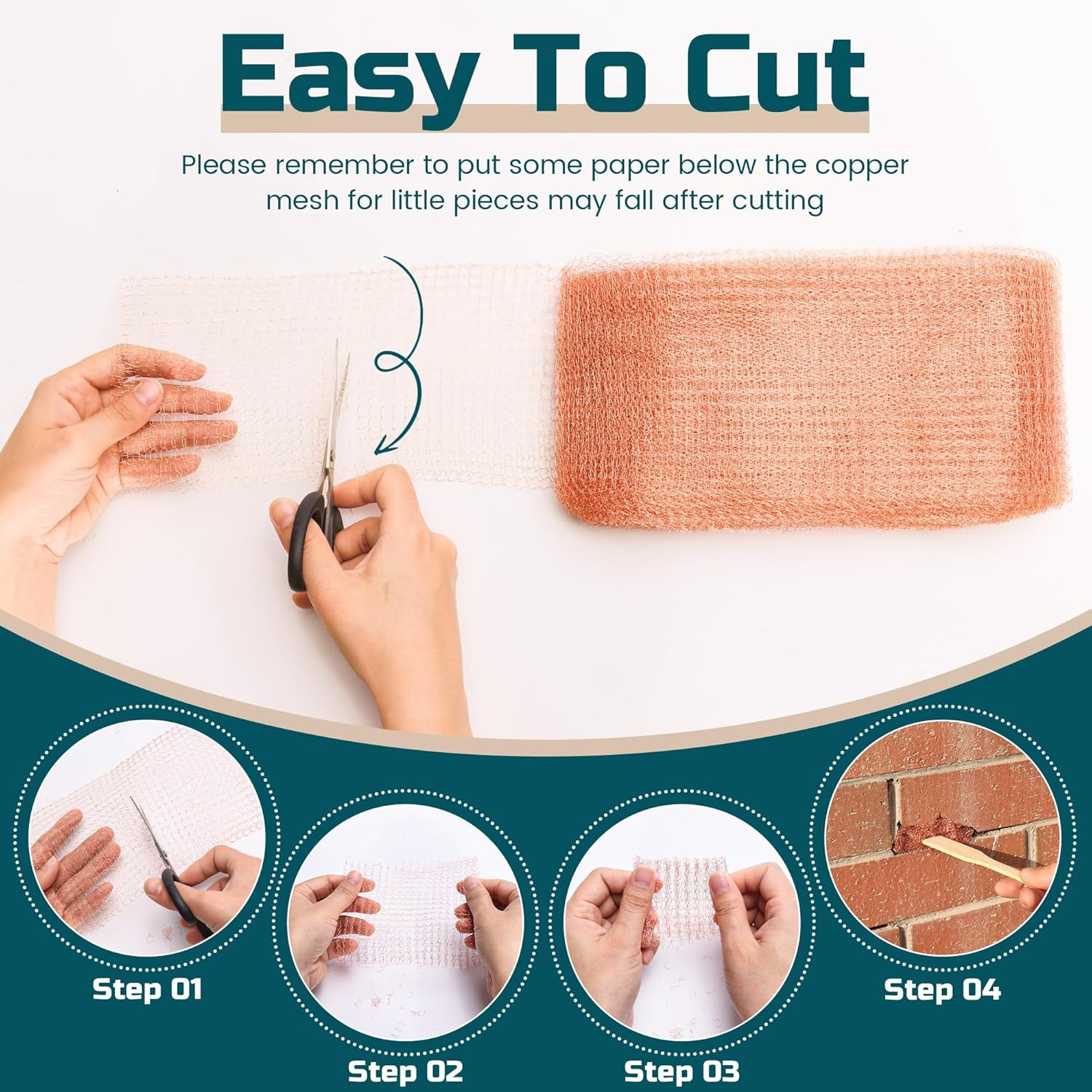 Copper Mesh Rodent Control Kit 4In x 30Ft Rustproof 100% Pure Copper Mesh Roll