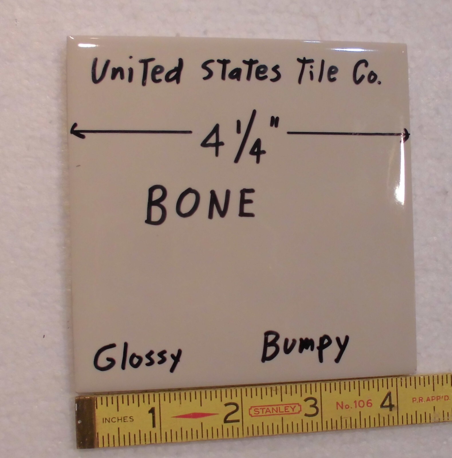 1 pc. Glossy Ceramic Tile *Bone Color* 4-1/4″ New Stock, Large Bumps