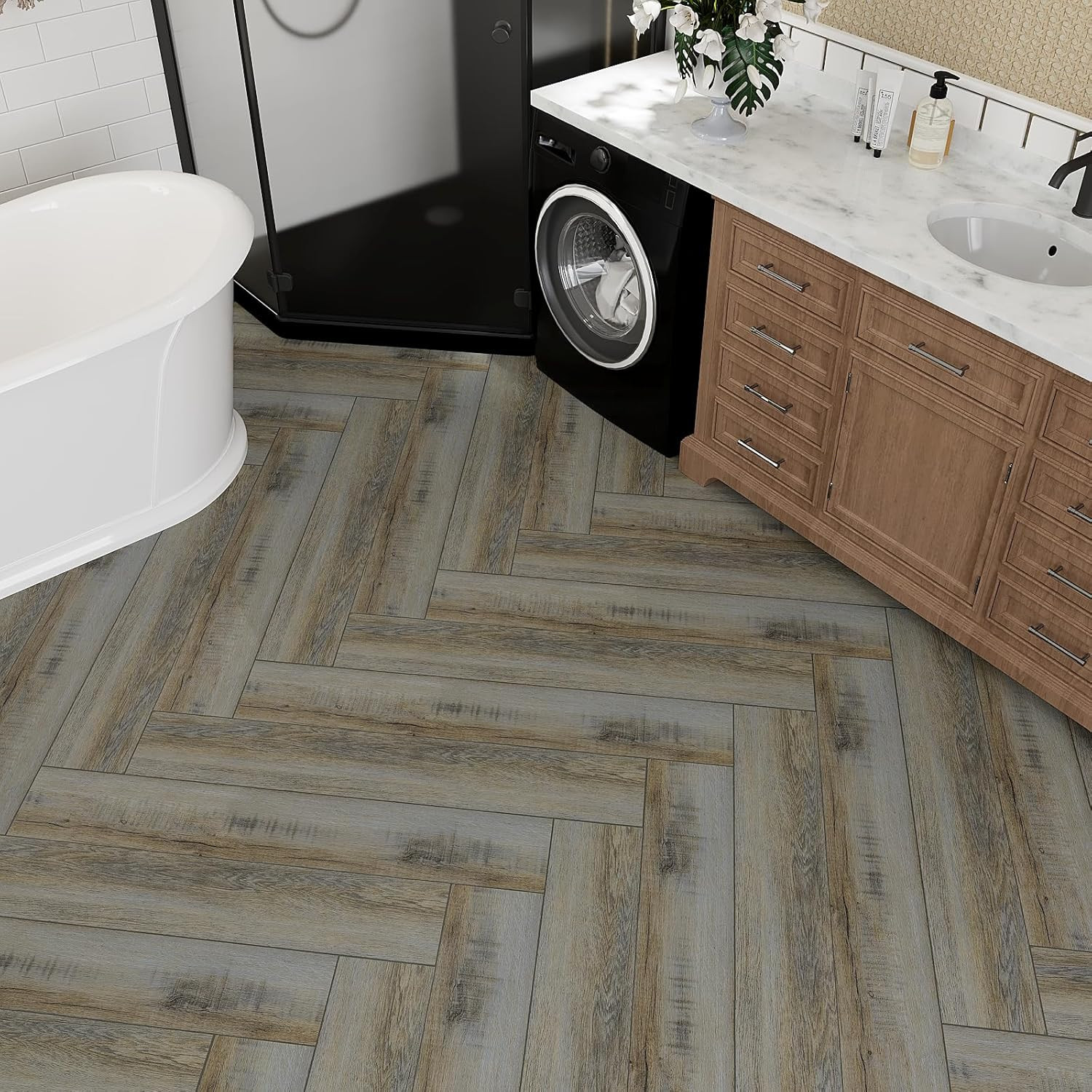 Waterproof Grey Peel and Stick Vinyl Plank Flooring 32-Pack for Home Use