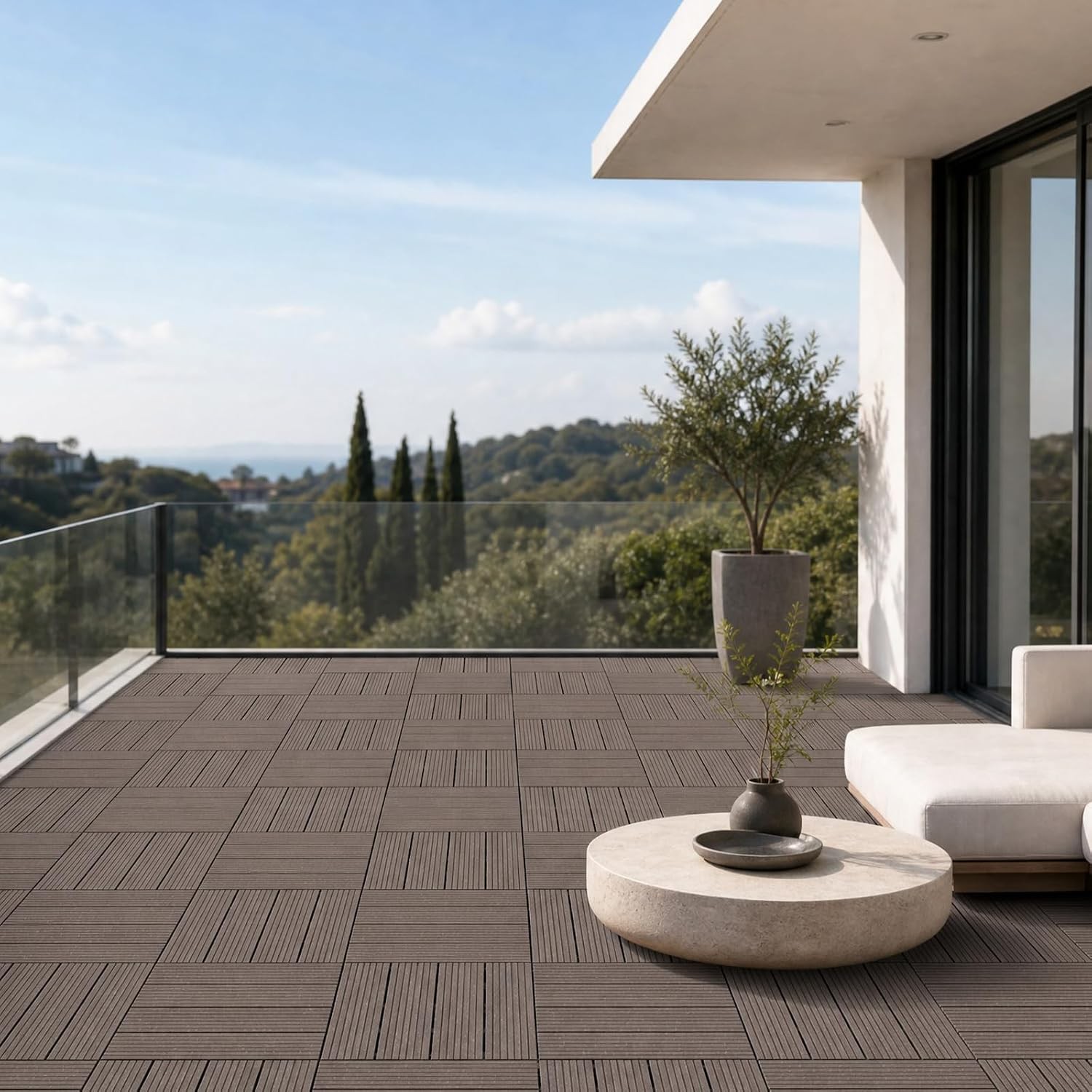 10 Pack Snap-Lock Deck Tiles 12x12in WPC Outdoor Flooring for Garden Poolside