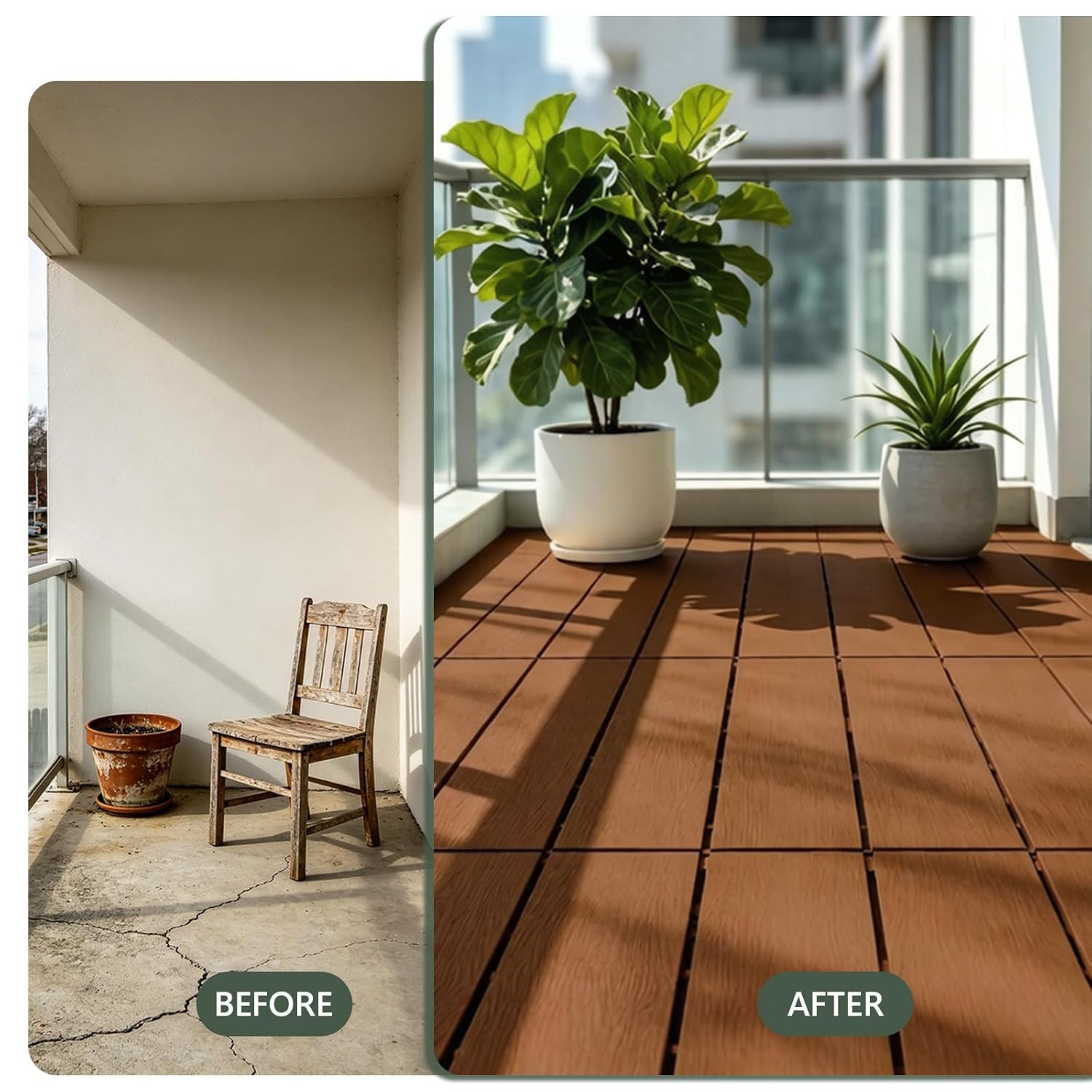 Plastic Interlocking Deck Tiles, Outdoor Patio Flooring 22 Sq Ft | Wood-Look Tex