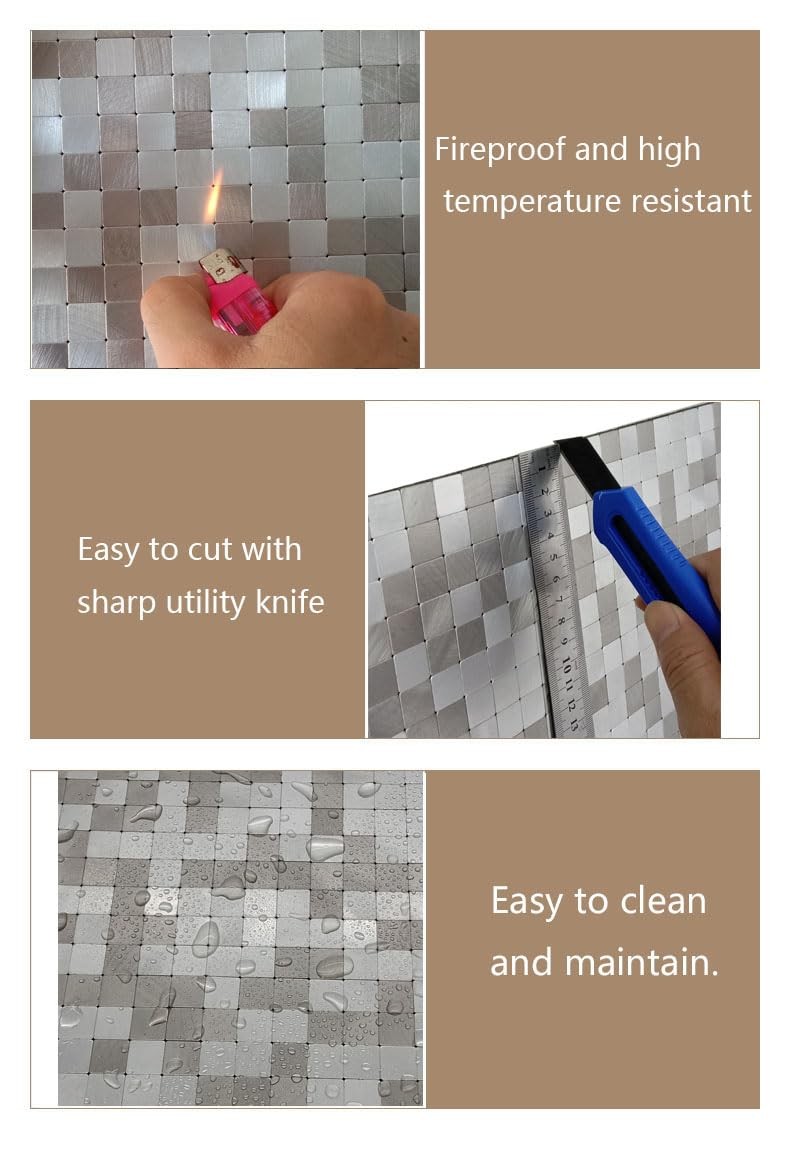 XUANINY 10-Sheet Peel and Stick Backsplash Tiles Black Surface Aluminum Mosai…