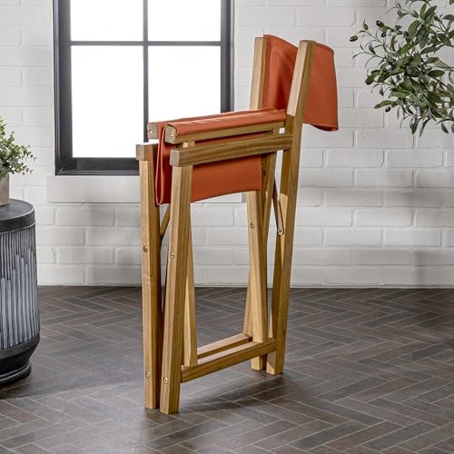 Cukor Coastal Acacia Wood Folding Outdoor Director Chair Set Orange/Teak Brown