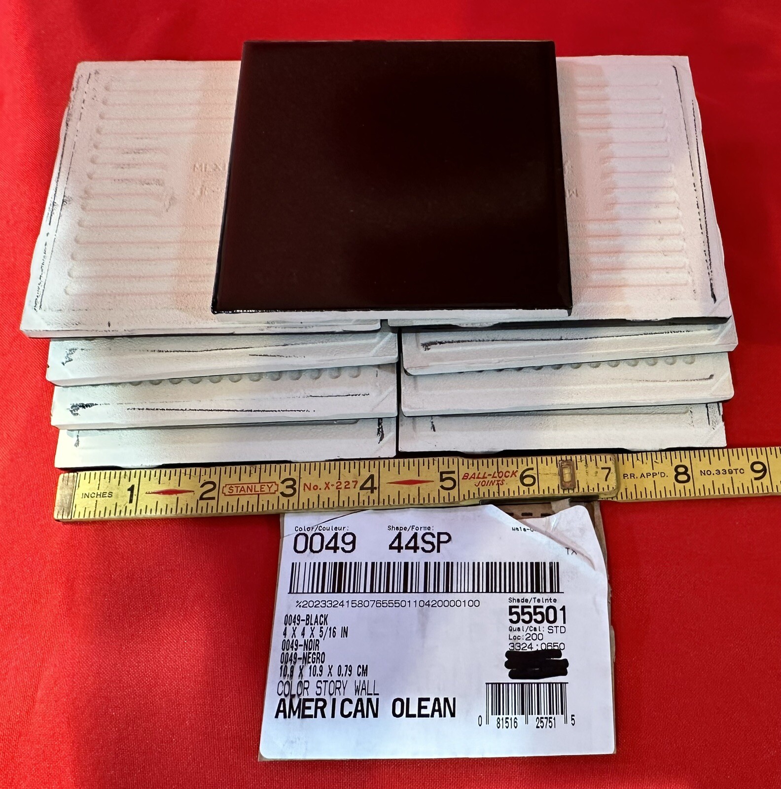 9 pcs. *Glossy Black* 4-1/4″ Ceramic Tiles by American Olean, New Stock, Mirror