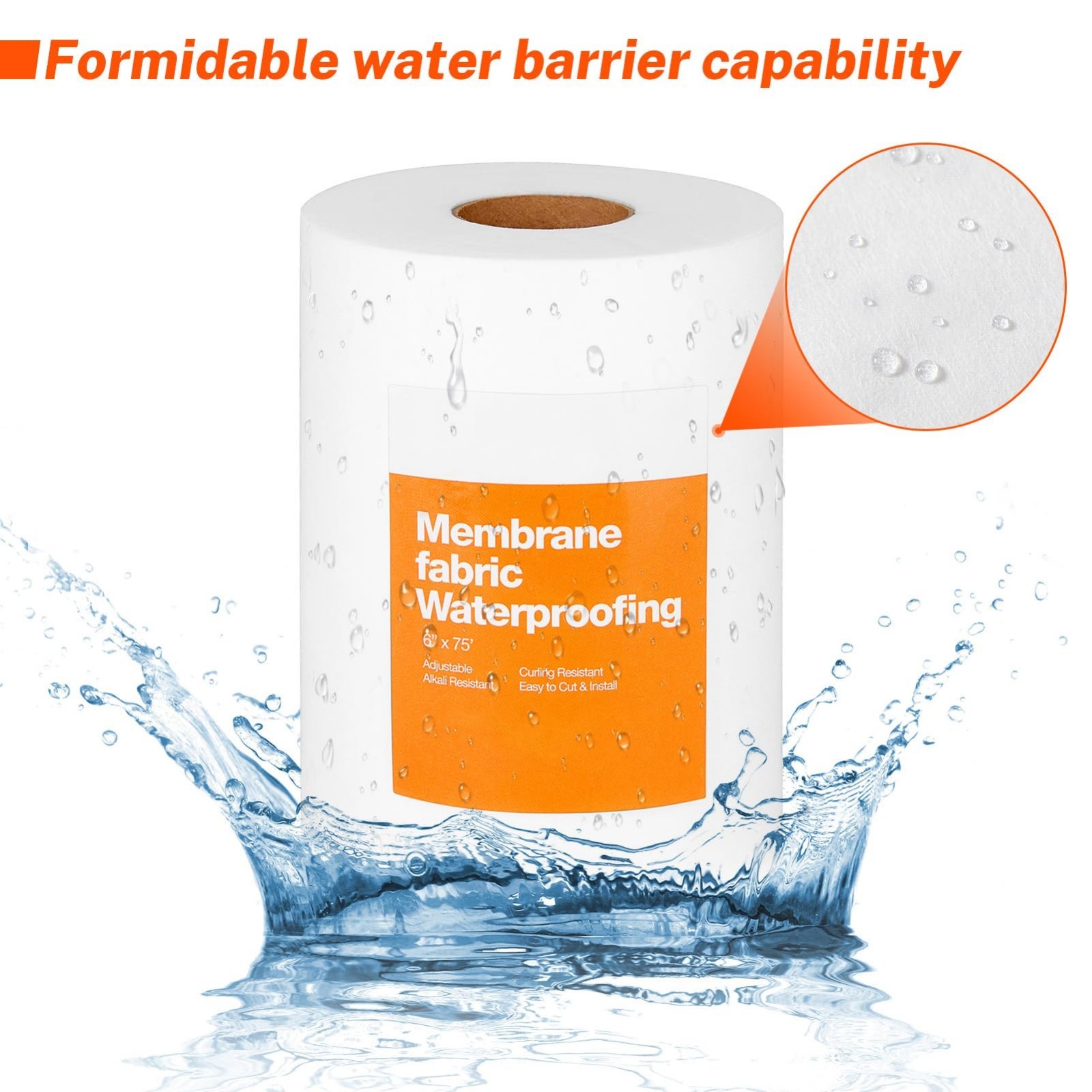 6″ x 75′ Waterproof Membrane Fabric Roll, Anti-Fracture Non-Woven Tape for Showe