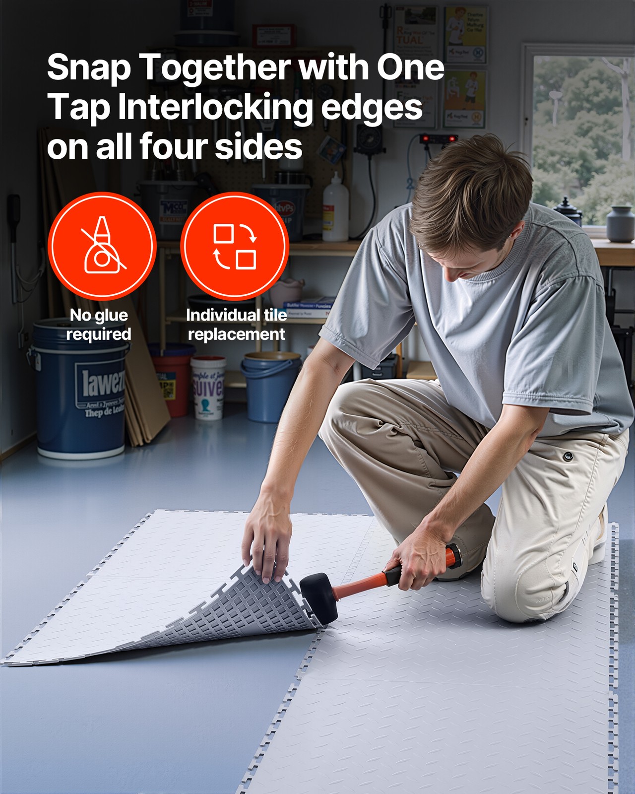 VEVOR Garage Floor Tiles Interlocking 16 Pack 20.2×20.2×0.2 in PVC Light Gray