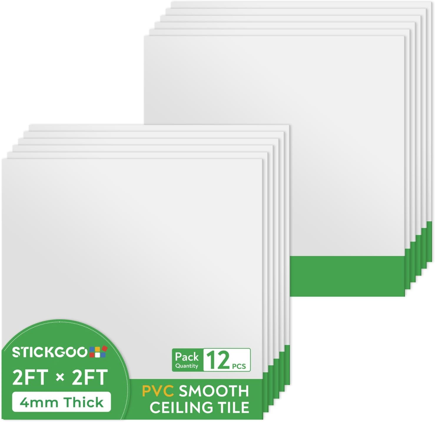 Smooth Drop Ceiling Tiles 2Ft X 2Ft, PVC Ceiling Tile 24 X 24In – Waterproof, Fi