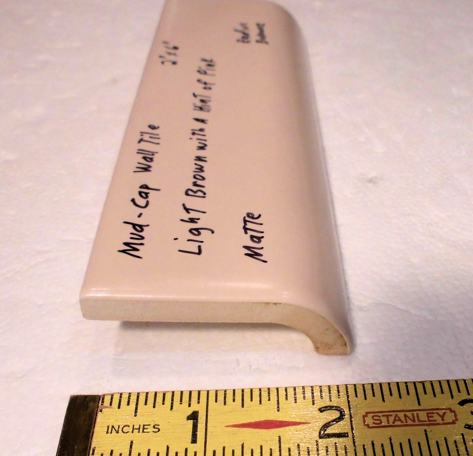1 pc. Lite Brown+hint of pink: 2″ X 6″ X 5/8″ Matte Ceramic Radius Bullnose Tile