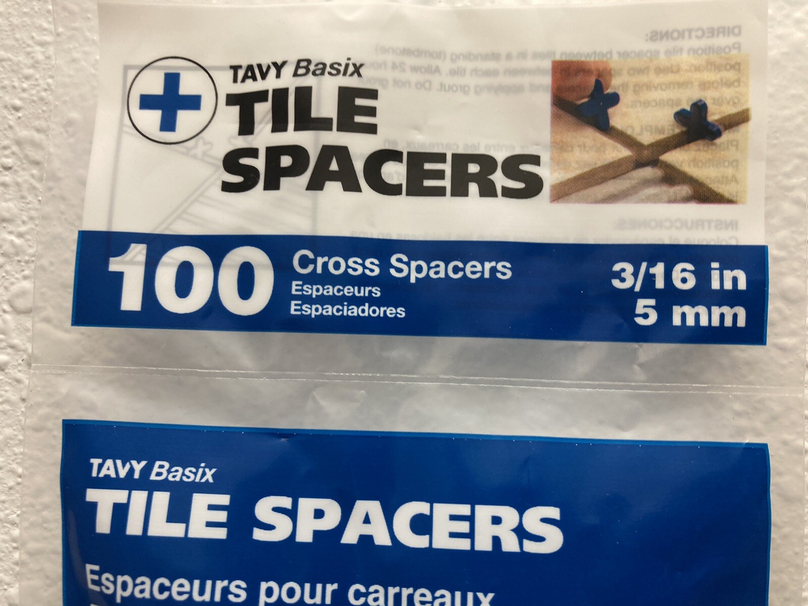 100 each TAVY Basix TILE SPACERS 3/16-in / 5 mm and 1/4 in / 6 mm Plastic Cross