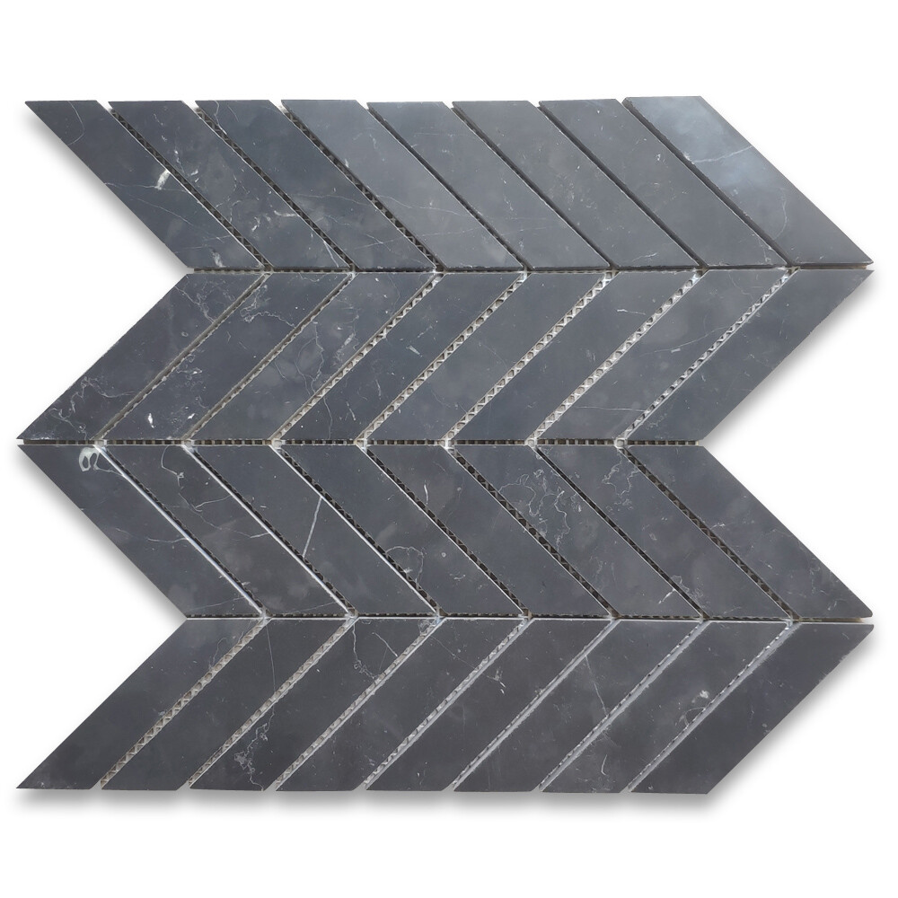 N7CXH Nero Marquina Black Marble 1×4 Chevron Mosaic Tile Honed Wall Flooring