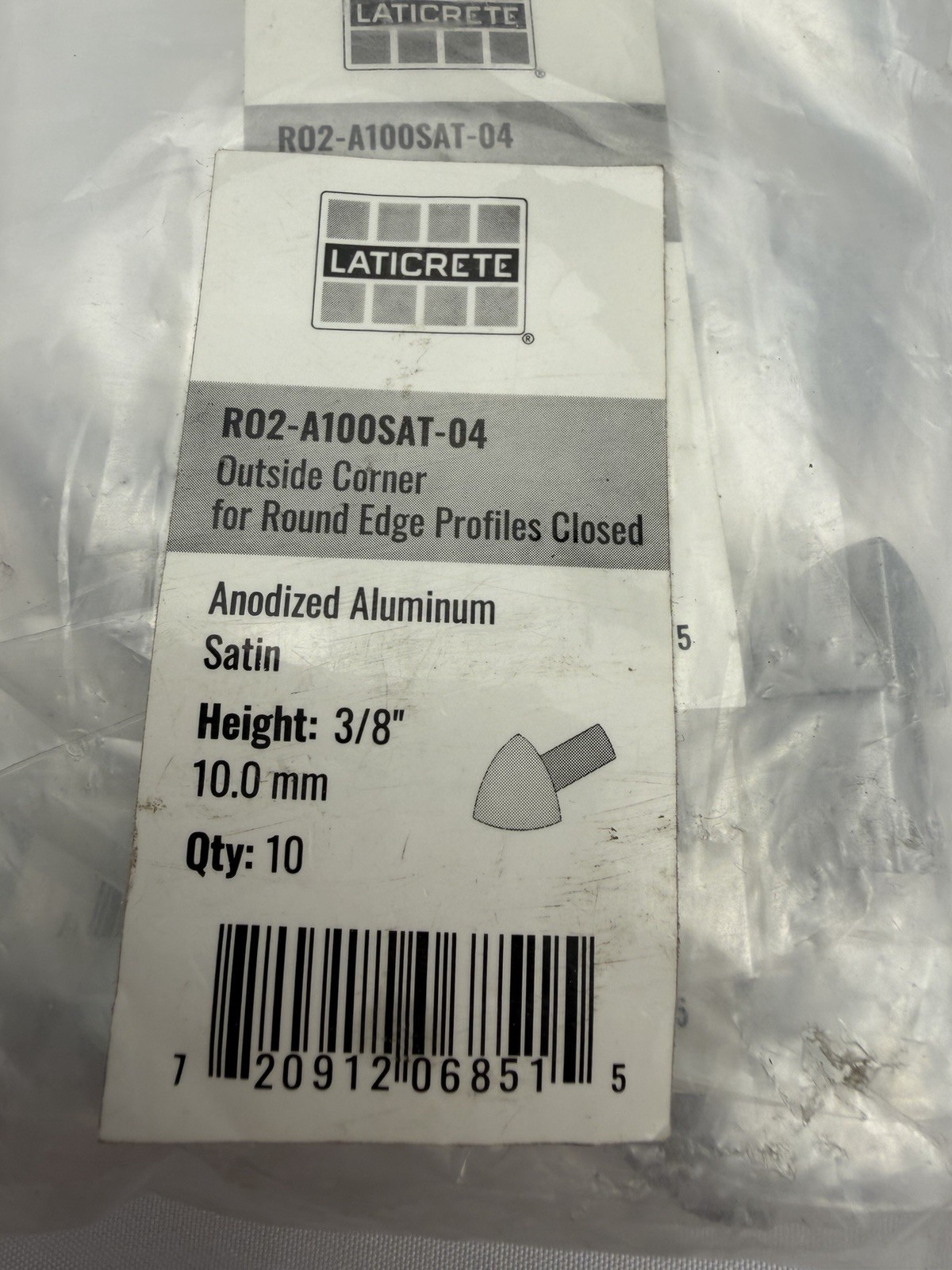 10pk Laticrete Round Edge 3/8″ Outside Corner Alumium Satin R02-A100SAT-04 New