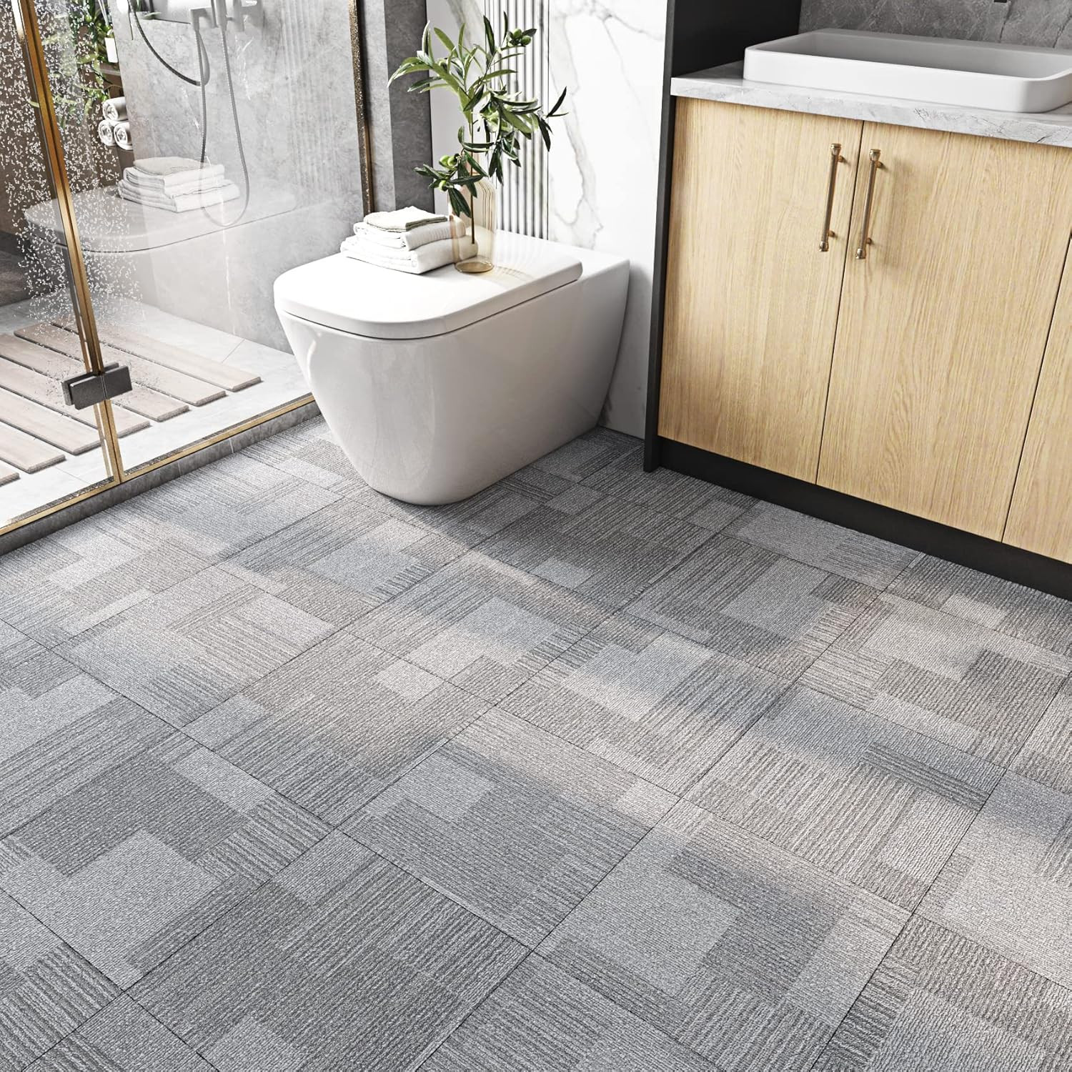 30 Pcs Carpet Tiles Peel and Stick Flooring Waterproof Grey Laminate Flooring 12