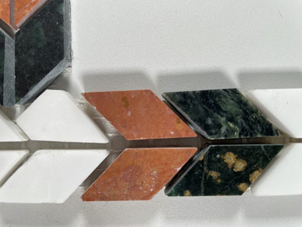 B0003P Marble Mosaic Border Listello Accent Tile Arrow Rojo 1.2×8.3 Polished