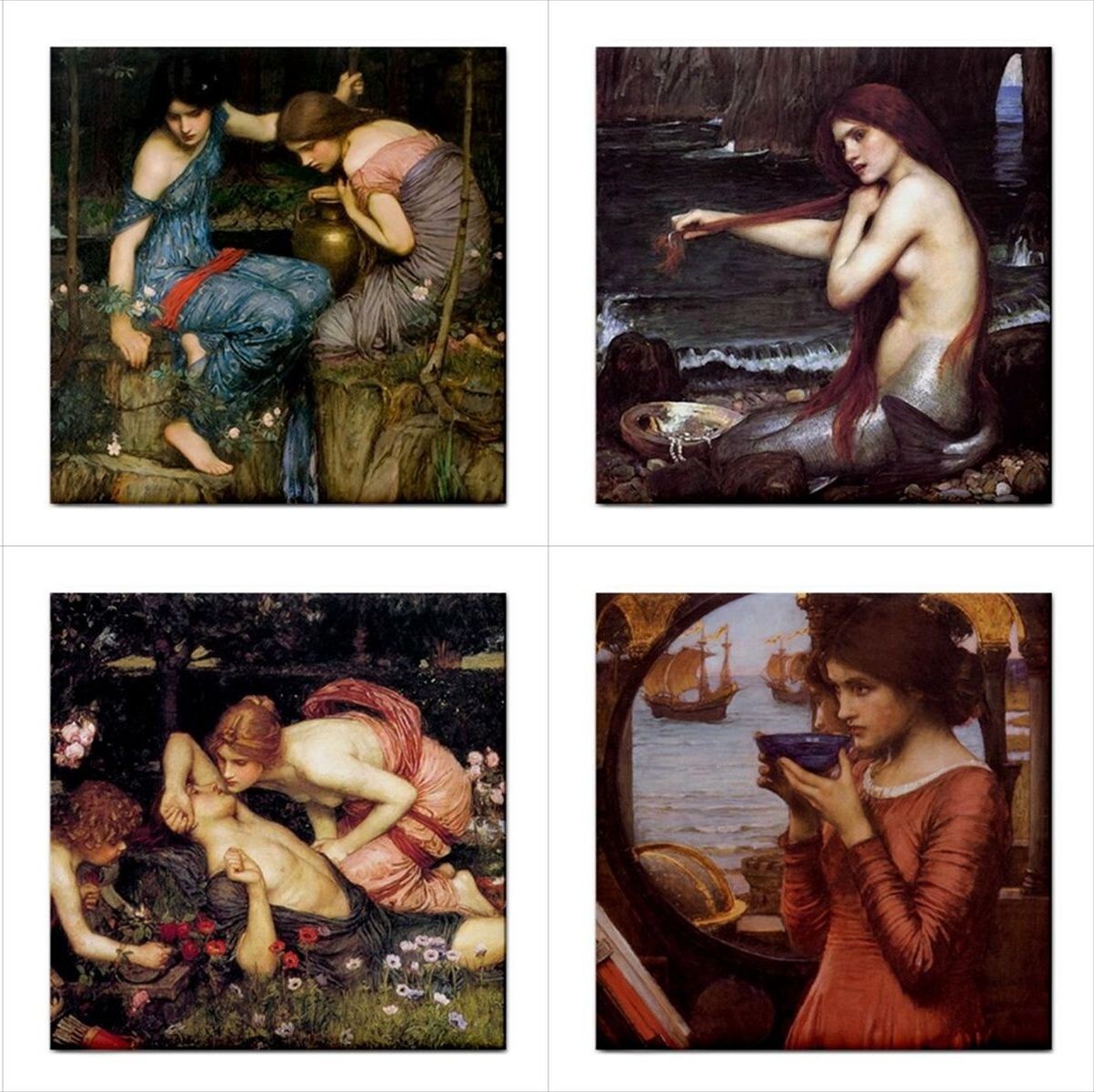 Ceramic Tiles John William Waterhouse Vintage Female Art Backsplash 16 Tile Set