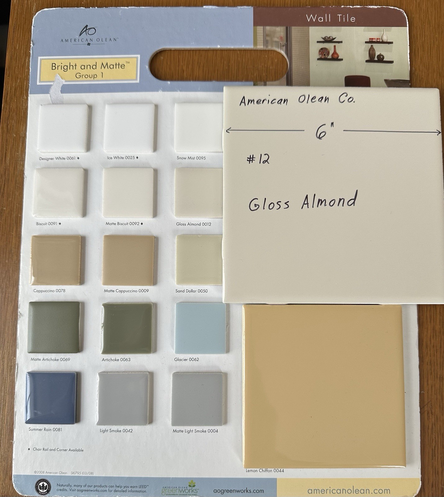 1 pc. Gloss Almond: Ceramic Tile 6″ X 6″ by American Olean #12, New Stock