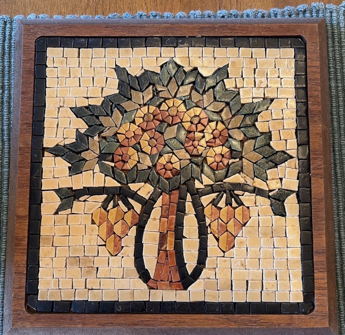 MADABA TREE HAND MADE 9.5” 9.5″ MOSAIC MARBLE TILE ART HOME DECOR VINTAGE WALL